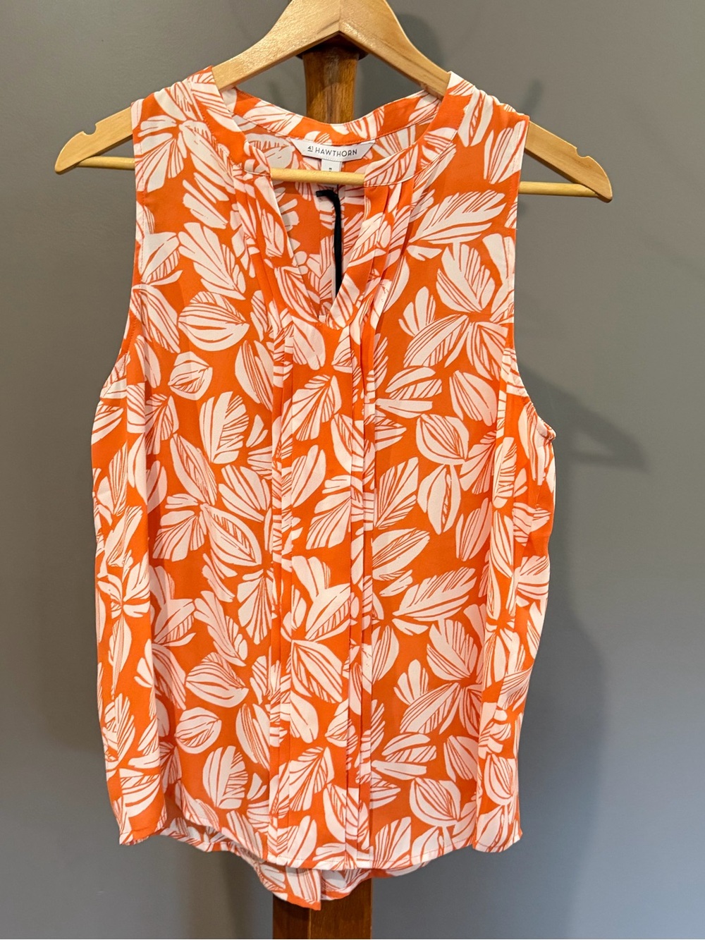 41 Hawthorn Orange Leaf Print Sleeveless Blouse